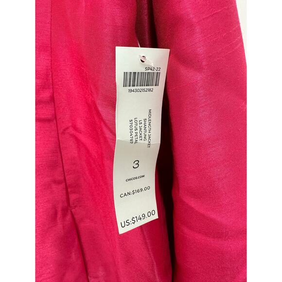 Chico's Jacket Women Size 16/18 Barbie Pink Mid Length Shantung Button Front NWT - Picture 8 of 10